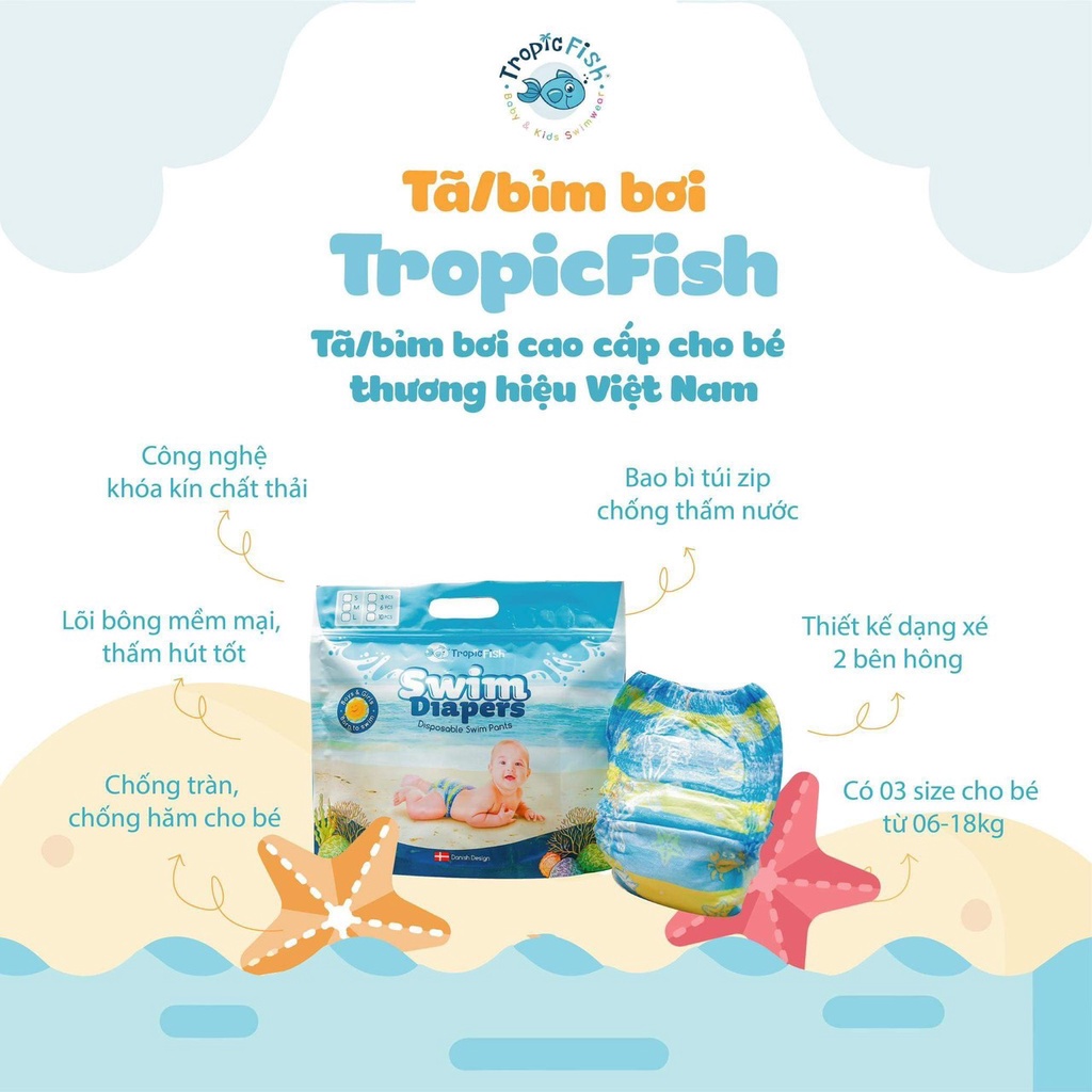 Tã bơi Bỉm bơi Quần Bơi Tropic Fish Có 3 Size S M L Cho Bé tách lẻ 1 Miếng