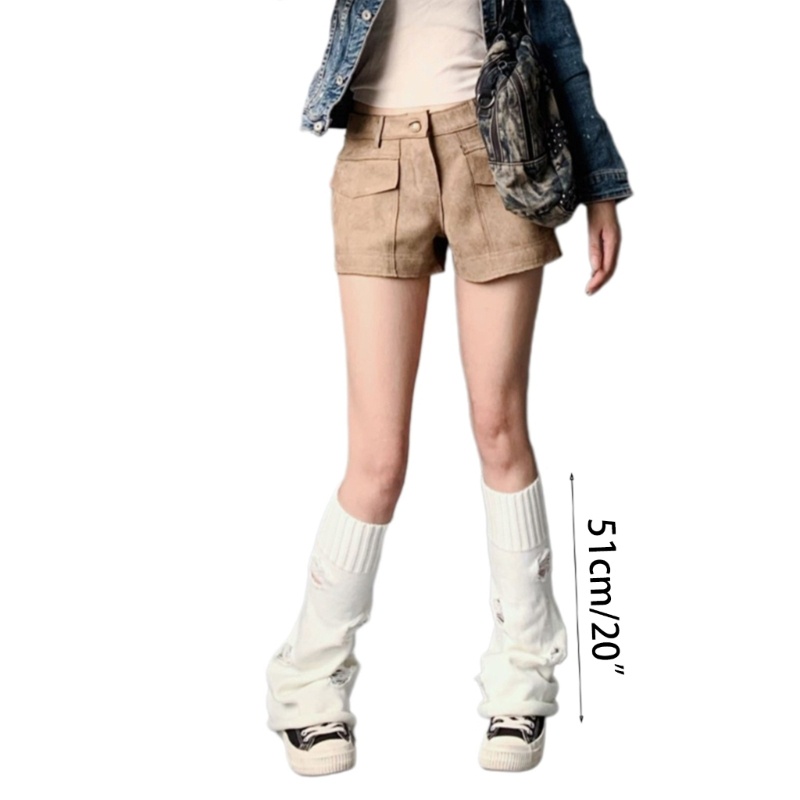YOUYO Baggy Knee High Socks for Women Solid Color Knit Ripped Holes Flared Leg Warmers