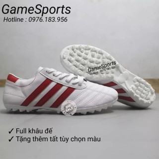 [FREESHIP 99K][ RẺ VÔ ĐỊCH ] Giầy đá bóng phủi 3 sọc 3S01 trắng đỏ ( giầy bóng đá đế TF cổ thấp )