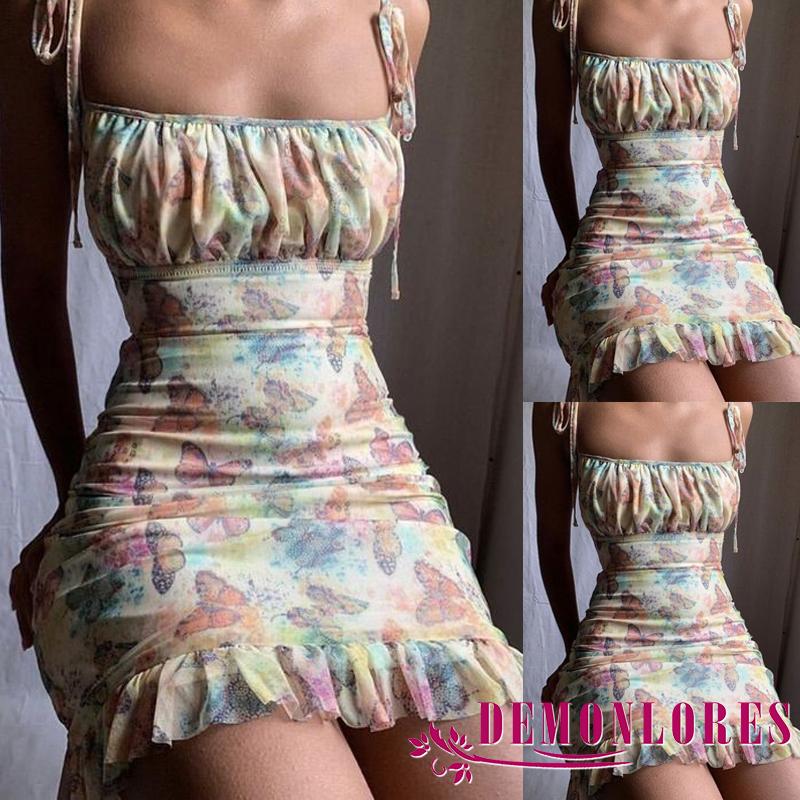 Đầm Hai Dây In Họa Tiết Bướm Gợi Cảm Cho Nữ