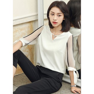 Áo sơ mi nữ tay lỡ cột nơ