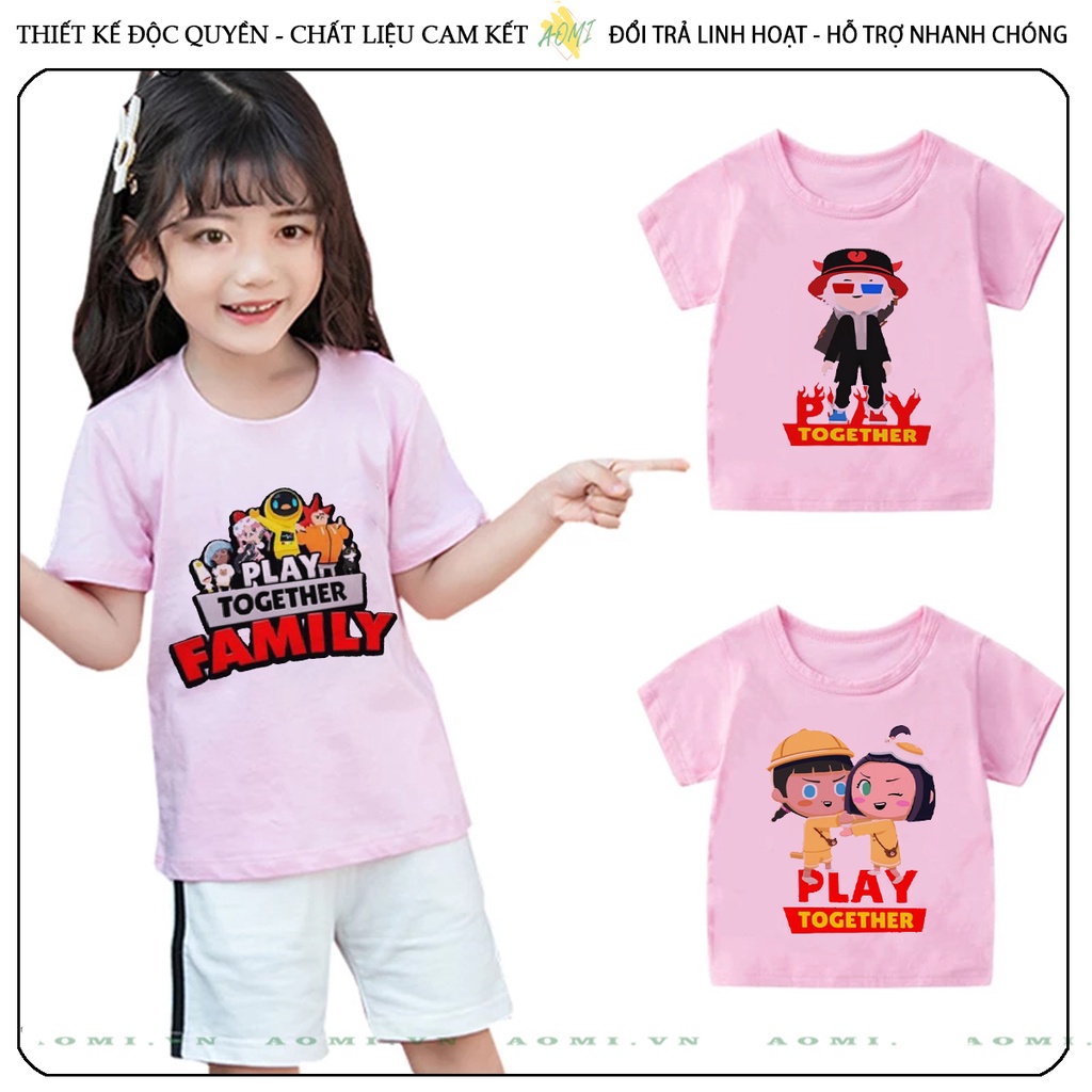 ÁO THUN Play Together UNISEX PHÔNG HỒNG TAY NGẮN NAM NỮ GIA ĐÌNH CẶP ĐÔI SIZE TRẺ EM BÉ TRAI GÁI AOMIVN