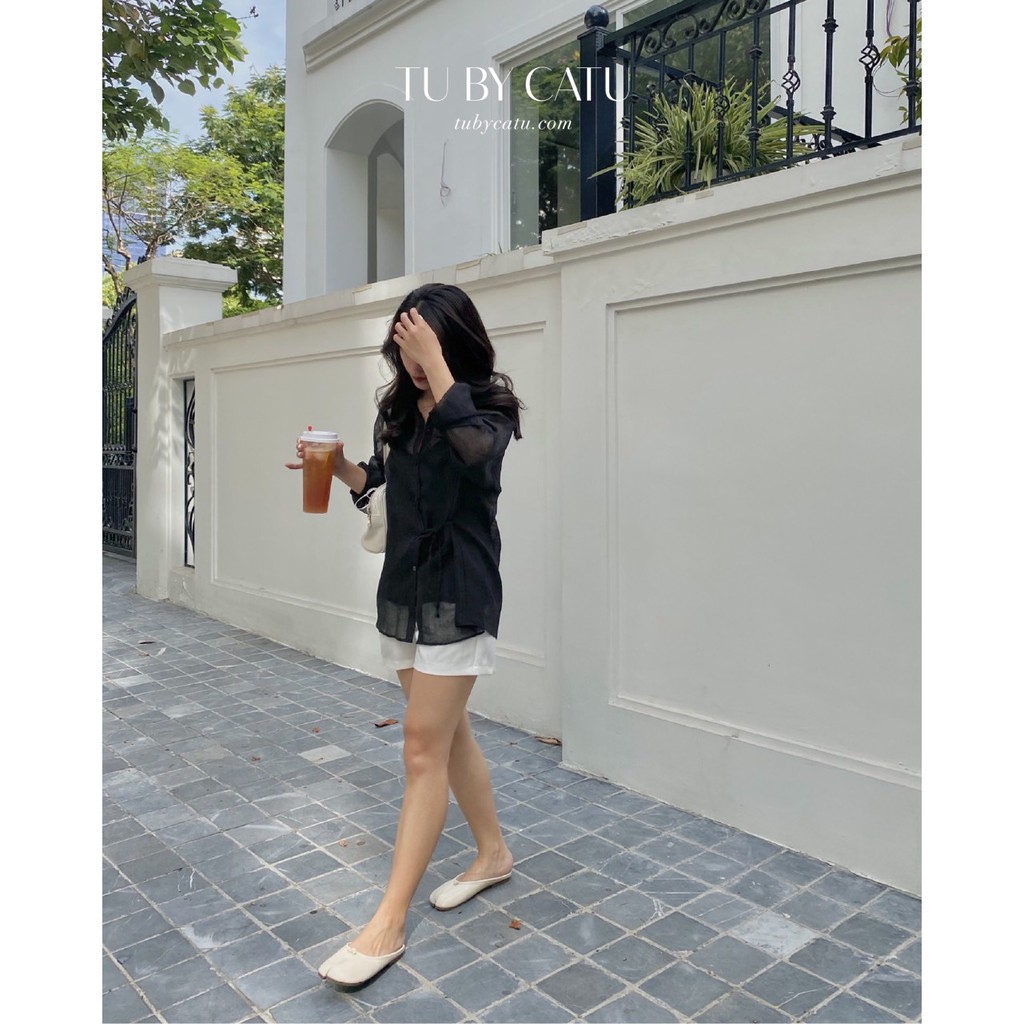 TUBYCATU | Áo sơ mi organza cột 1 bên nude/ trắng/ vàng/ nâu/ đen/ xanh