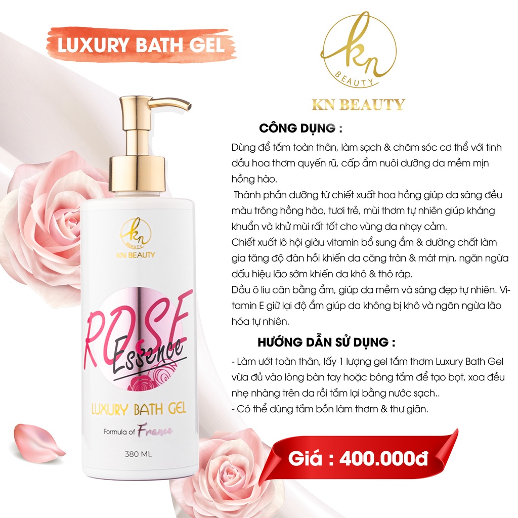 Sữa tắm KN Beauty tinh chất Hoa Hồng – Luxury Bath Gel ROSE essence 380ml tặng nước hoa mini