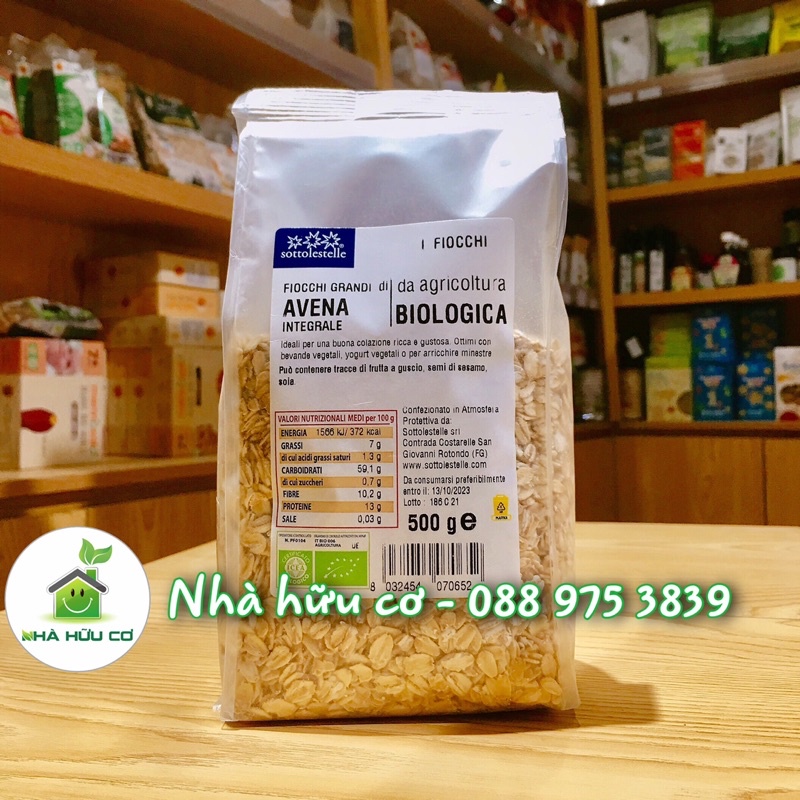 Yến mạch NGUYÊN CÁM hữu cơ CÁN LỚN (cán dày) Sottolestelle 500g/100g - Date: 13/10/2023 - Nhà hữu cơ