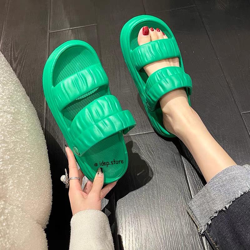 𝐢𝐃É𝐏 𝐆𝐋𝟎𝟔𝟓 Giày sandal bánh mì nhúm 2 quai ngang chất EVA đế dày 2022 siêu nhẹ đi mưa