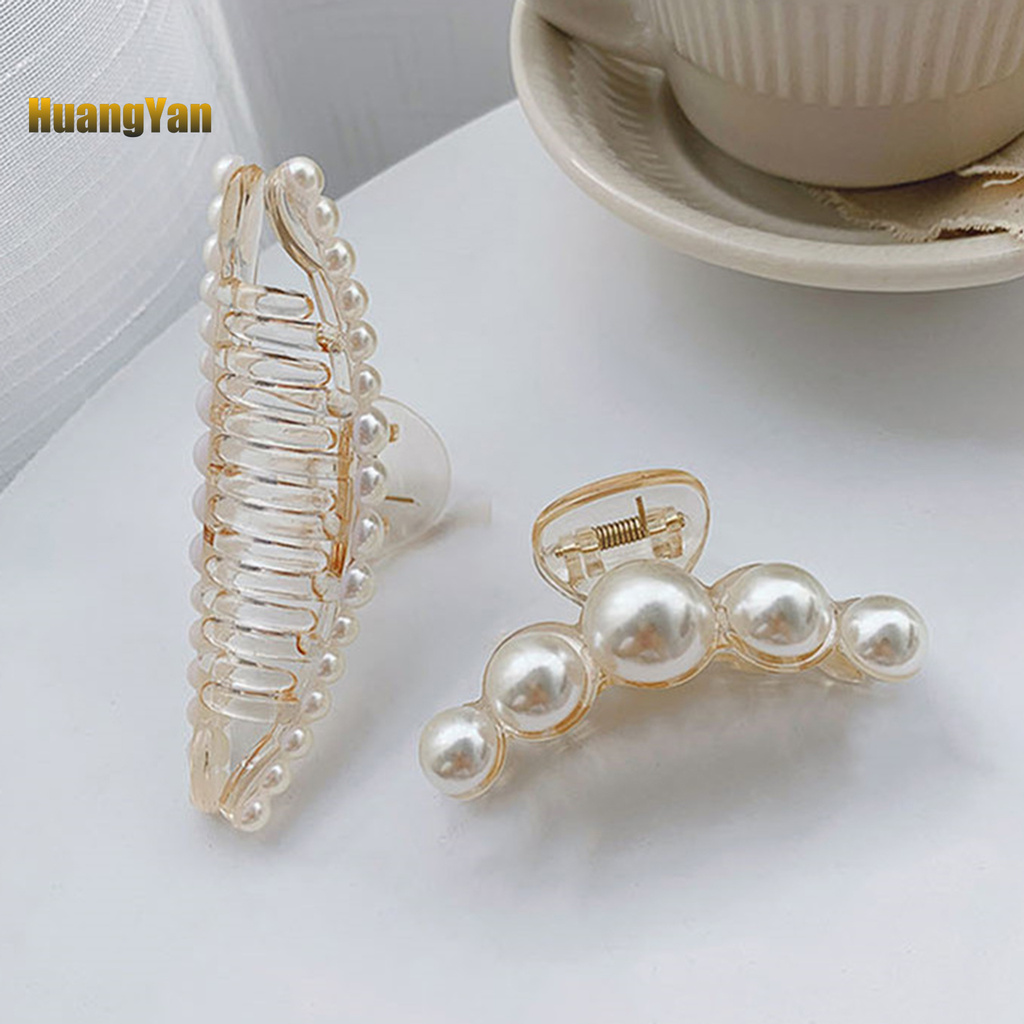 *DJTS* Faux Pearls Decor Banana Hair Claw Clip Styling Barrette Accessory for Women