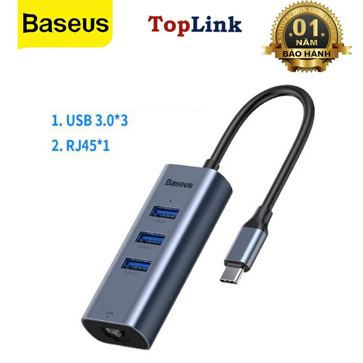 Hub Chuyển Đổi Type-C To USB3.0*3 + RJ45*1 Cho Macbook Air Pro Samsung Huawei - Thương Hiệu Baseus