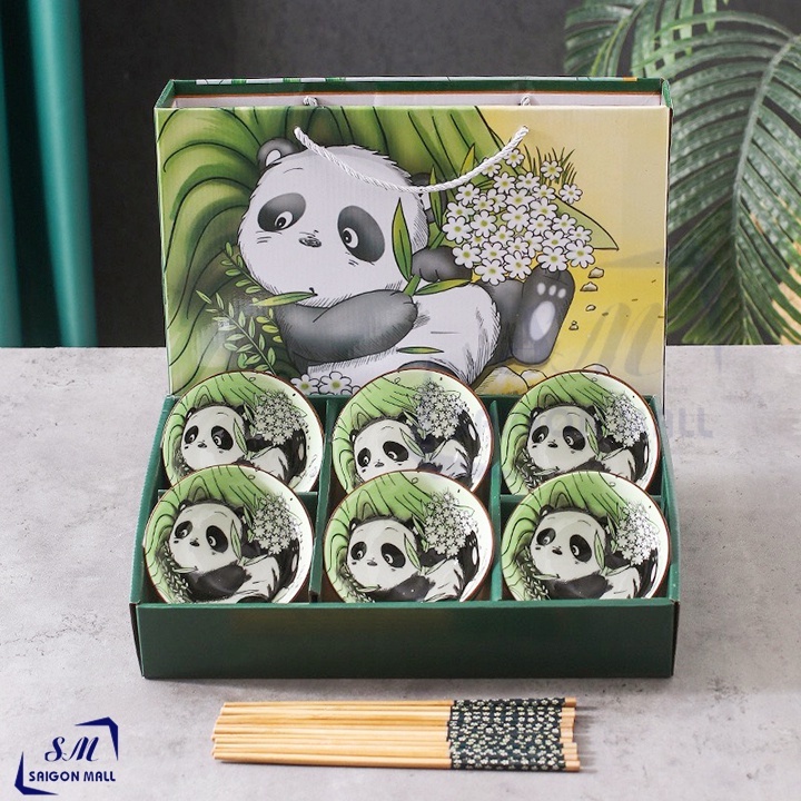Bộ 6 chén 6 đũa hoạ tiết hoa văn cao cấp, hiện đại có hộp đẹp làm quà tặng