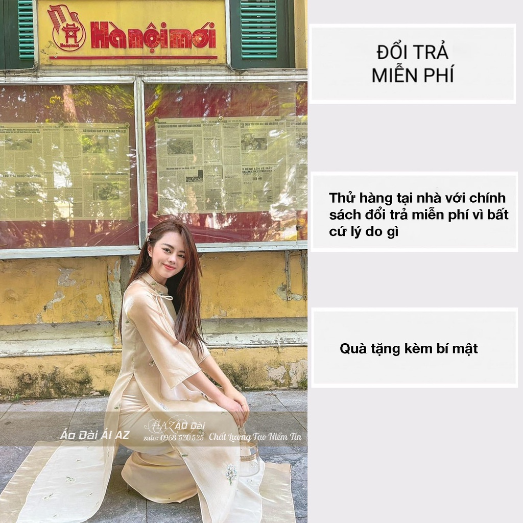 Áo Dài Cách Tân Nữ Thêu Hoa Thủ Công Tay Lỡ LD30