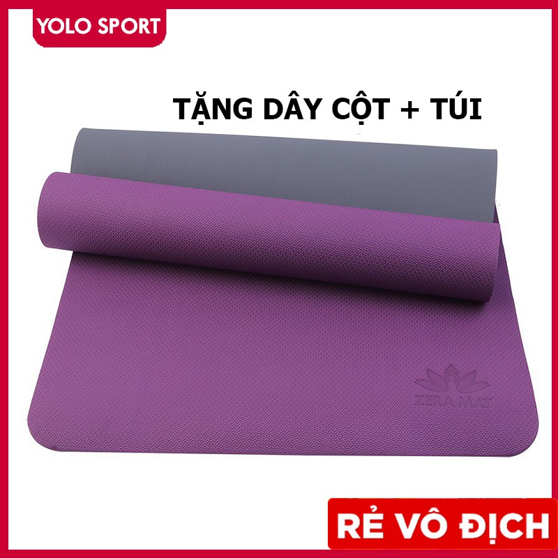 Thảm Tập Yoga Màu Tím Siêu Hot - 2 lớp Dày 8mm Zera Mat TPE Cao Cấp Không Mùi Hôi - Tặng Kèm Dây Cột Chính Hãng