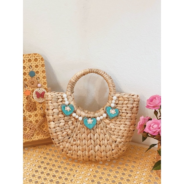 Bán sỉ túi lục bình túi cói đi biển túi cói vintage túi cói chụp ảnh đính hoa form cứng cáp dày dặn
