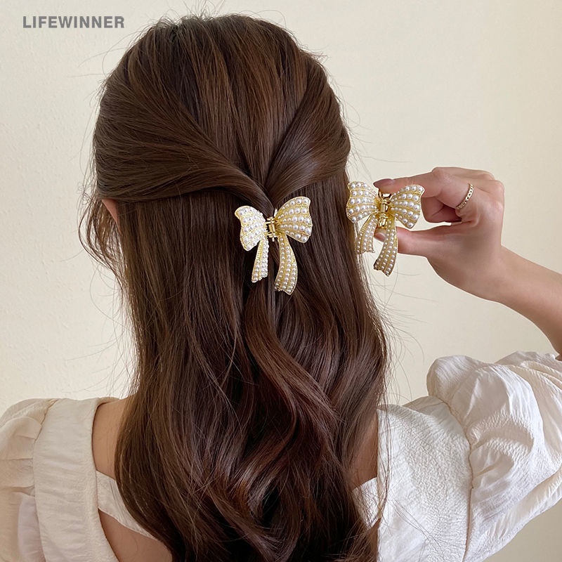 Kẹp Tóc Hình Nơ Đính Ngọc Trai Dễ Thương Cho Nữ