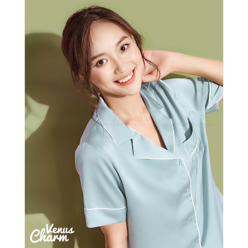 Bộ Ngủ Pijama Trơn Lụa Mềm Ngắn Tay Thiết Kế Venus Charm | BigBuy360 - bigbuy360.vn