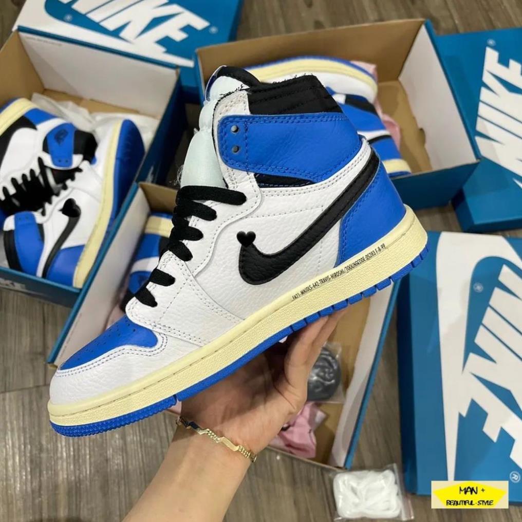 Giày thể thao Jordan 1 High OG SP Fragment x Travis Scott cổ cao màu xanh trắng cực hot, siêu phong cách | BigBuy360 - bigbuy360.vn