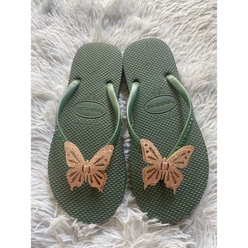 Dép kẹp nữ Havaianas đính charm bướm  hot trend siêu bền đẹp chống nước trơn trượt