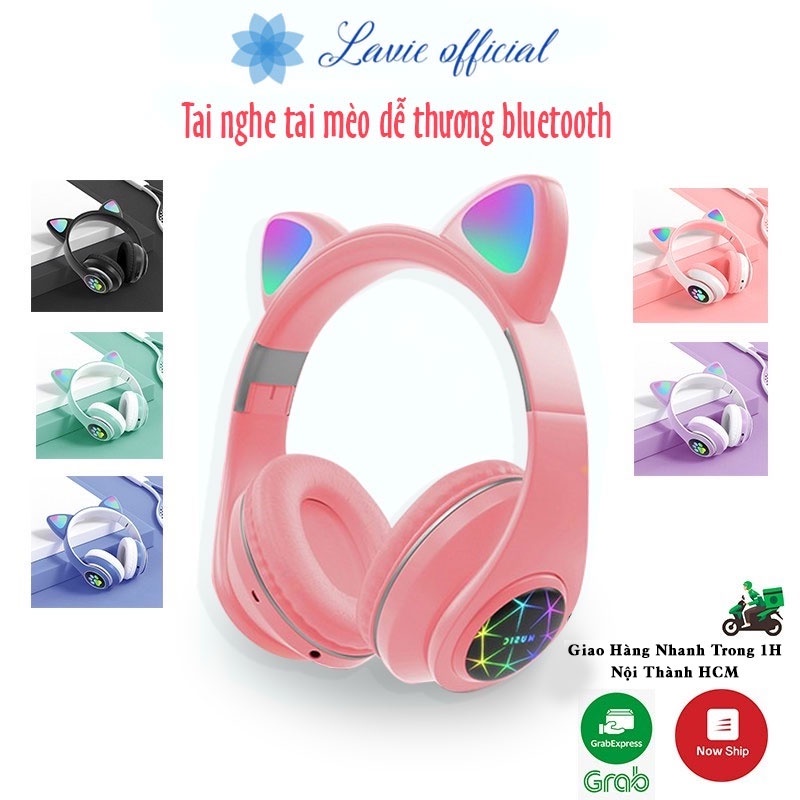 [Sẵn] Tai Nghe Chụp Tai Mèo Bluetooth Có Mic | Headphone Bluetooth Tai Mèo Có Led Đổi Màu Siêu Cute, Âm Thanh Sống Động