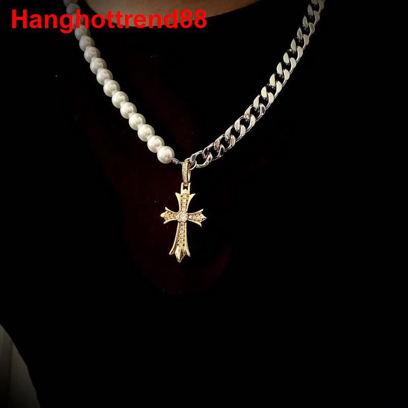 2021 nhãn hiệu thời trang mới của Cuba Vòng cổ chữ thập ngọc trai khảm kim cương nạm zircon sức cao cấp dành cho na