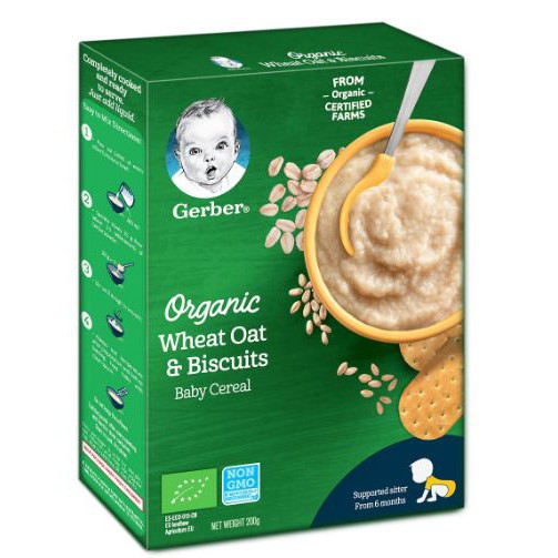 Bột ăn dặm Gerber Organic lúa mì yến mạch bánh quy