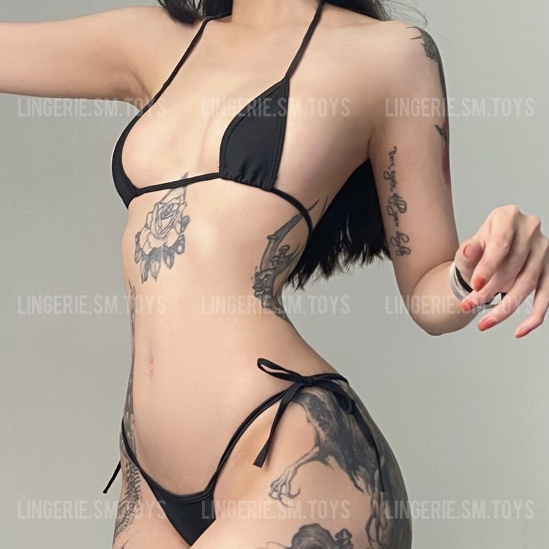 LST045 - &lt;Đen/Trắng&gt; Set Nội Y Bralette Siêu Nhỏ Phong Cách Buộc Dây Hông Lả Lơi Gợi Cảm