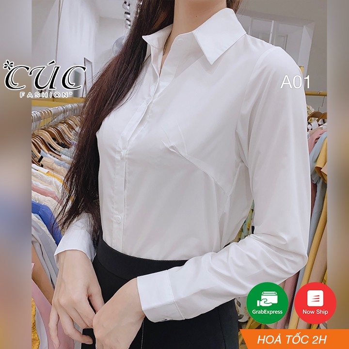 Áo sơ mi nữ cao cấp công sở Cúc Fashion A01 áo somi trắng dài tay