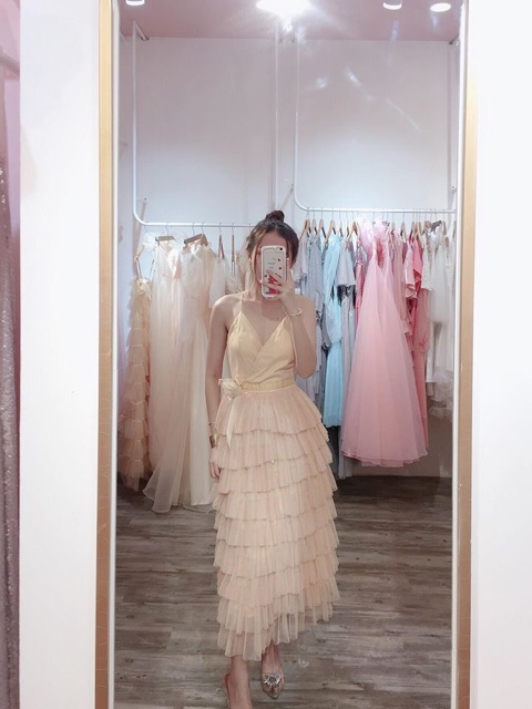 Đầm dự tiệc 2 dây tầng lưới siêu xinh ảnh thật | BigBuy360 - bigbuy360.vn