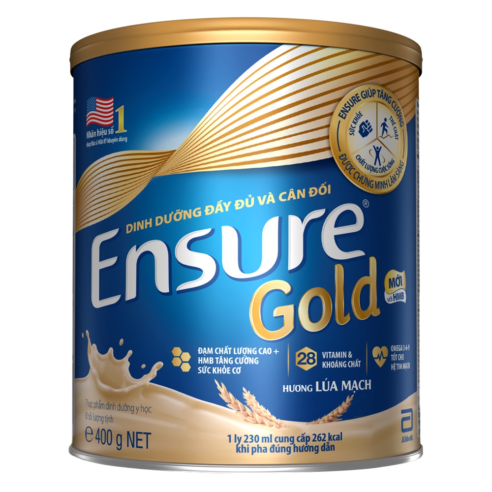 Sữa bột Ensure Gold Abbott (HMB) hương Lúa mạch 400g/lon