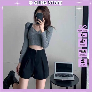 Quần short nữ lưng cao, cạp cao liền khóa trước khóa đồng giữa