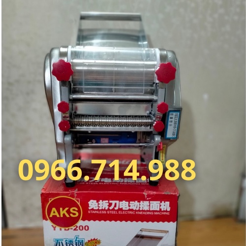 Máy Cán Bột Cắt Sợi Làm Mì Tươi Chạy Điện AKS 200 Inox Toàn Bộ Trục Cán 20cm Lô Cắt Sợi Tròn,Sợi Dẹt Bảo Hành 12 Tháng