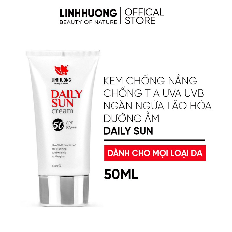 Kem chống nắng Daily Sun Linh Hương, Chống nắng vật lý kềm dầu dưỡng trắng nâng tone da mặt 50ml