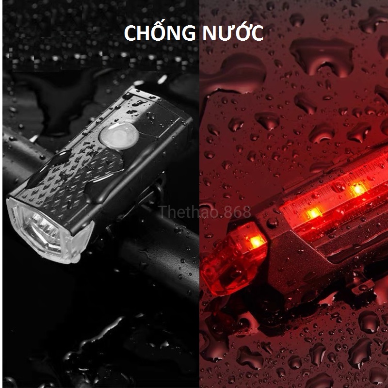 Đèn xe đạp thể thao bóng led XM-L T6 siêu sáng chống nước IPX6 - Đèn báo hiệu 5 bóng LED tặng sạc USB FULL HỘP