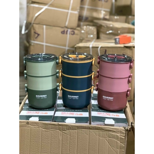 Hộp cơm giữ nhiệt 3 tầng đẹp, đa năng, tiện lợi