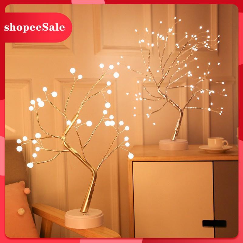 Đèn Led bàn hình cây / dây đồng dùng Pin hoặc USB cho phòng ngủ trang trí nội thất