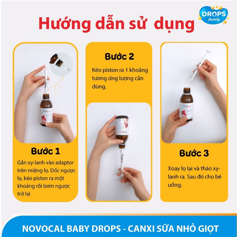 NOVOCAL BABY DROPS FORTE 90ml - Canxi cho bé hỗ trợ xương chắc khỏe, tăng chiều cao, hương sữa thơm ngon