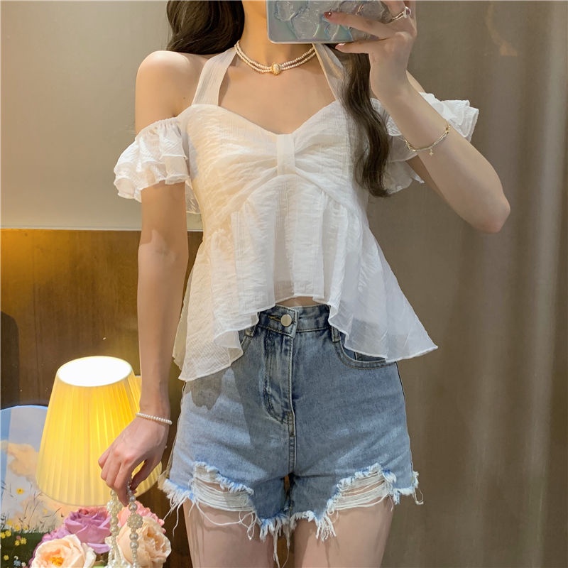 Áo Trễ Vai Tay Ngắn Phong Cách Pháp Thời Trang Quyến Rũ Cho Nữ