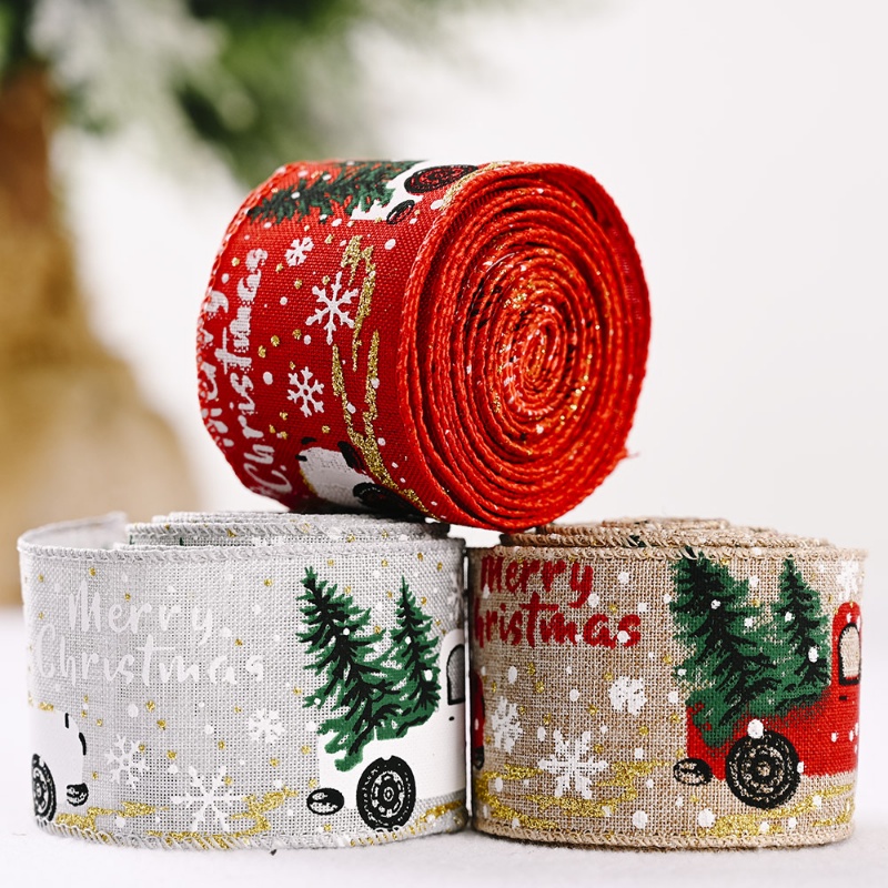 Cuộn Dây Ruy Băng Họa Tiết Bông Tuyết 5M Trang Trí Cây Thông Noel