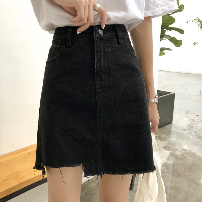 [SIZE ĐẠI] Quần váy jean nữ BIG SIZE lưng cao, co dãn mạnh, màu đen tuyền tua lai rẻ đẹp 3068