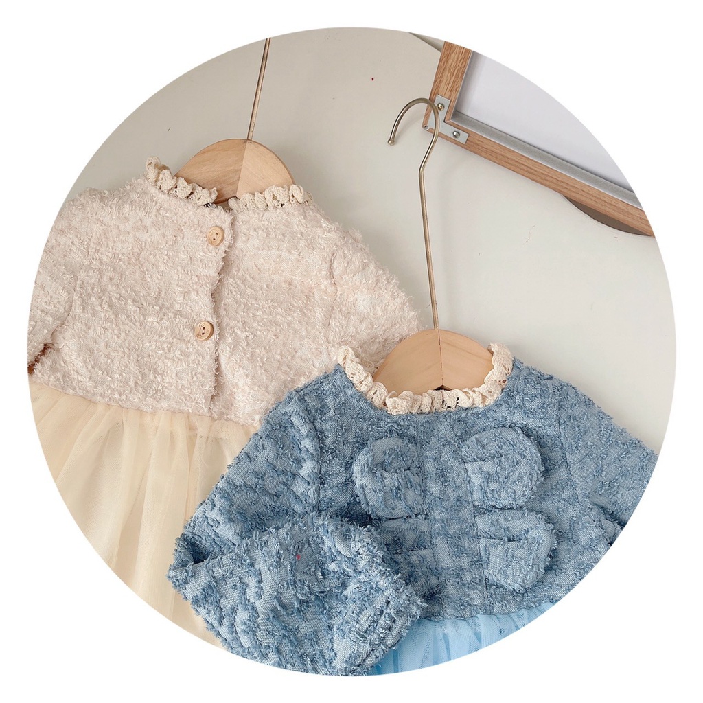Váy thu dạ lông mỏng, mềm phối voan cho bé sz 8-19Kg (1-5 tuổi)