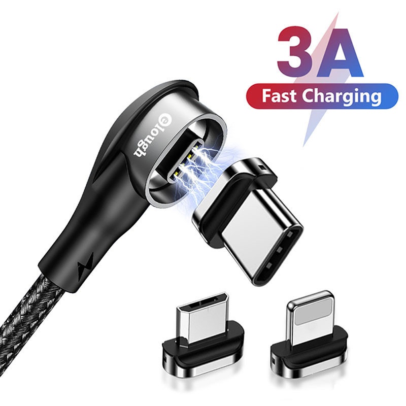 Cáp sạc nhanh TWITCH 3A Type C Micro USB 90 độ có nam châm 3 trong 1