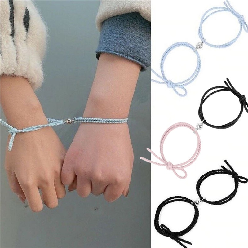 Set 2 Vòng Tay Tình Bạn Bện Dây Mặt Trái Tim Nam Châm