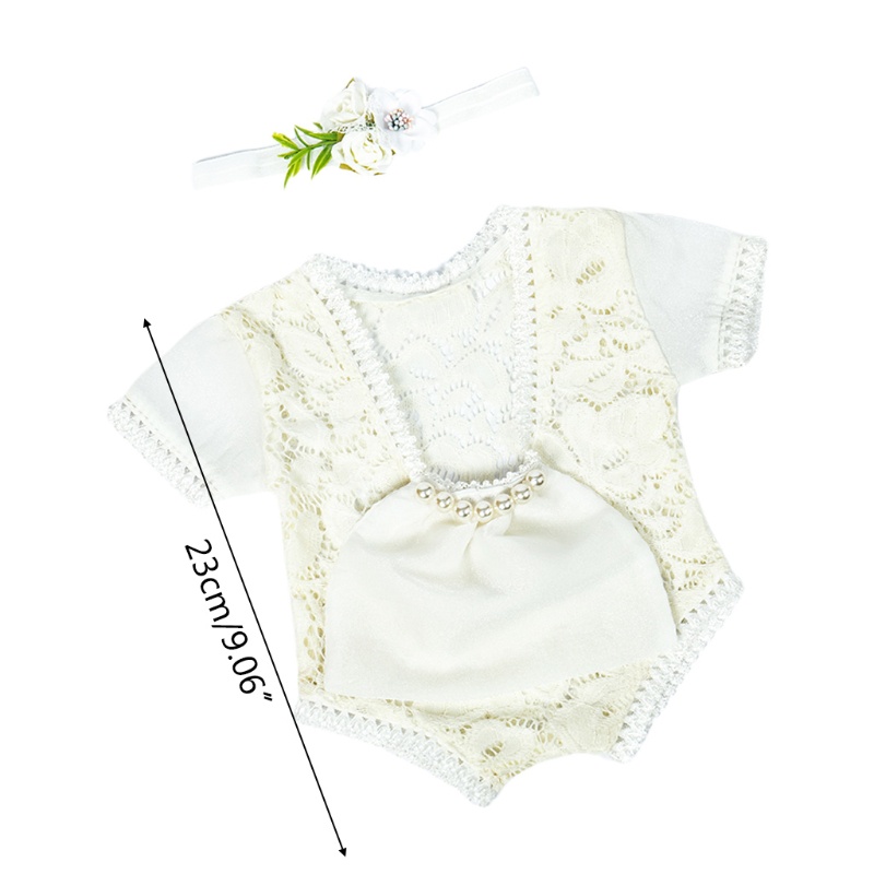 Bộ áo liền quần phối ren kèm băng đô phong cách công chúa dành cho bé gái sơ sinh chụp ảnh