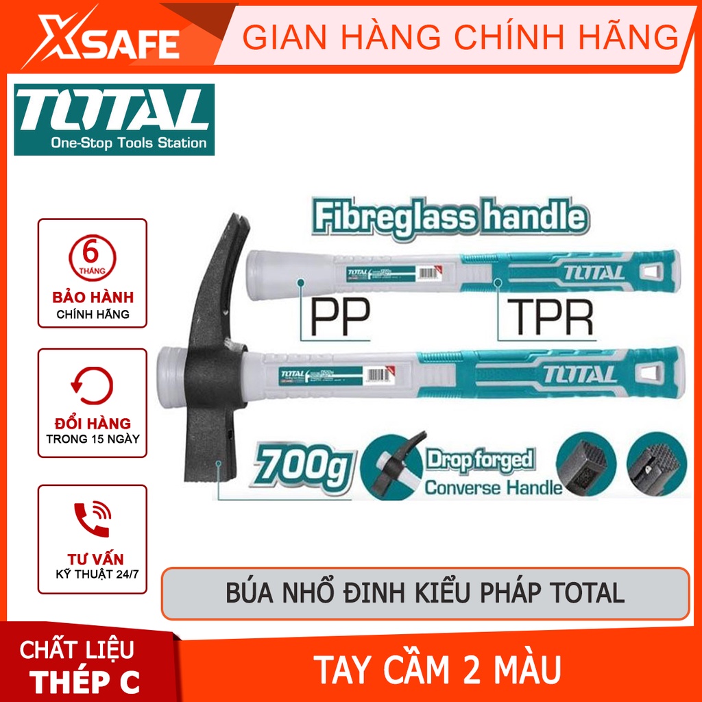 Búa nhổ đinh kiểu pháp TOTAL THCHIT7006 Búa cầm tay trọng lượng 700g, đầu búa được đúc rèn nguyên khối, chịu nhiệt