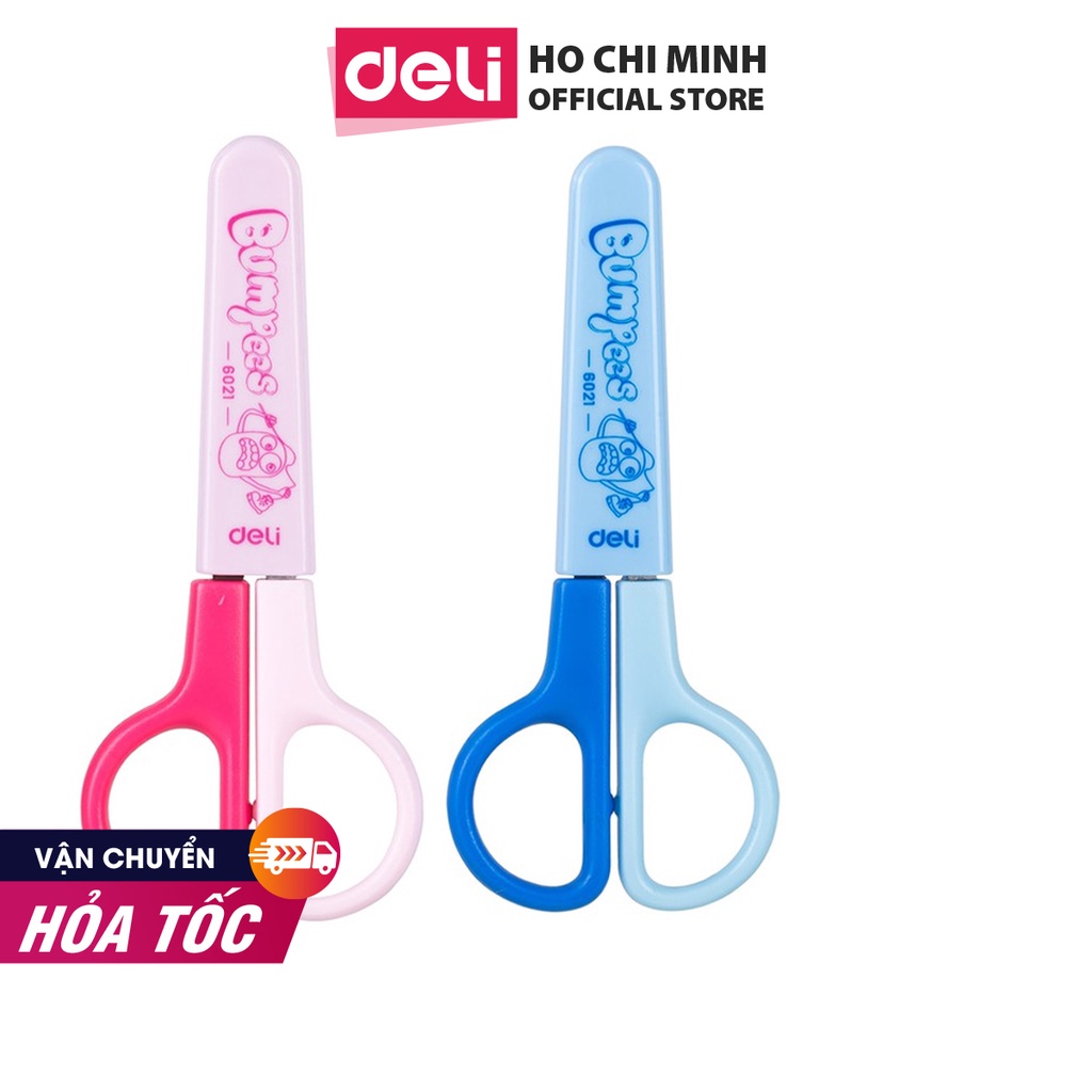 Kéo Thủ Công Học Sinh 121mm Có Nắp Bảo Vệ Lưỡi Dao An Toàn Cho Trẻ Deli - Nhiều Màu Cho Bé Cắt Xe Dán Học Mĩ Thuật