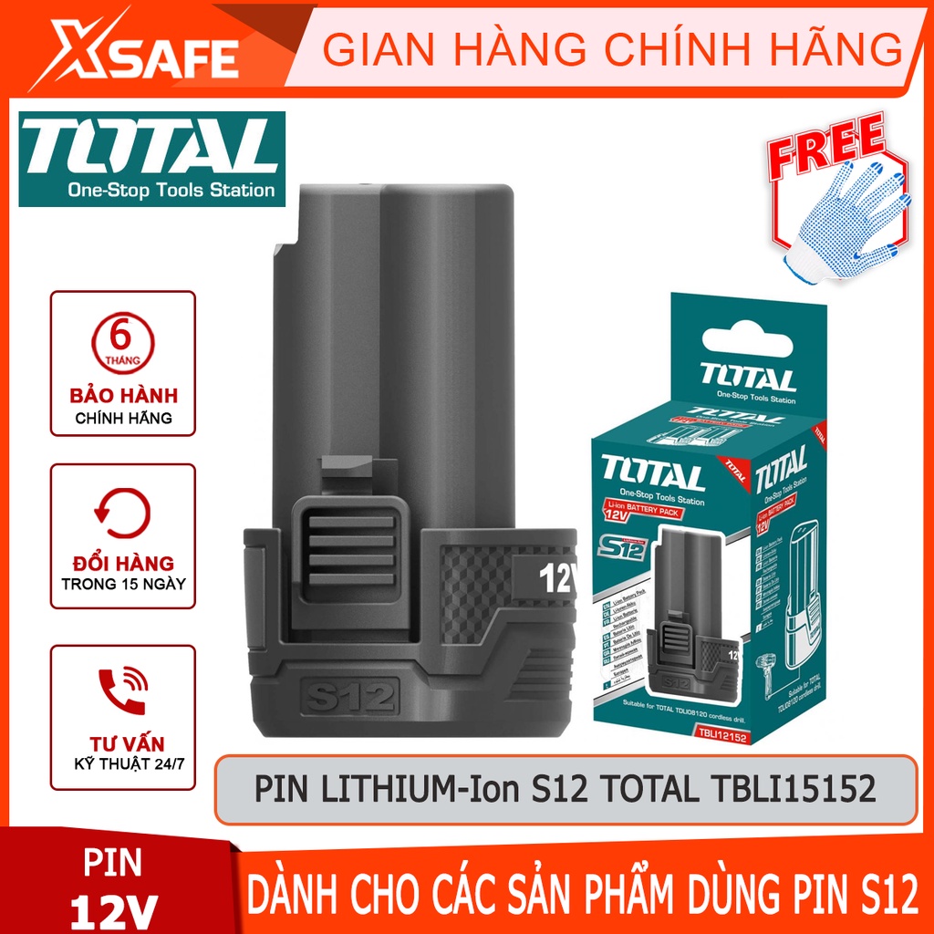 Pin Lithium-Ion S12 TOTAL TBLI12152 Pin sạc Lithium S12 Pin 12V/1.5Ah Phù hợp cho tất cả dòng sản phẩm dùng pin S12