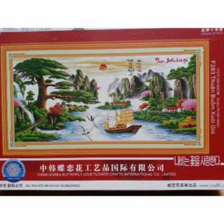 Tranh thêu chữ thập Thuận buồm xuôi gió (tiếng trung_tiếng việt )