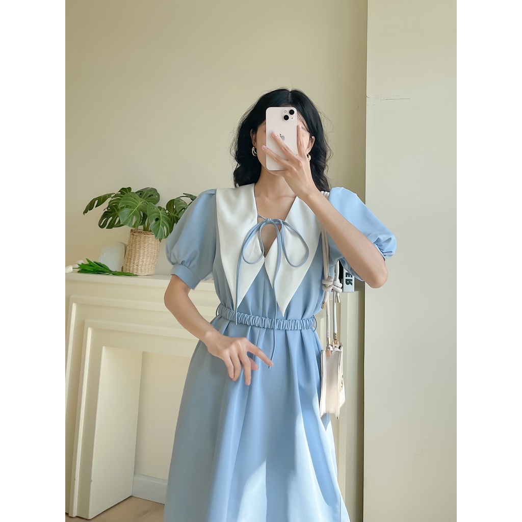 Đầm cổ chữ V tay phồng EDINI - D1456 - D1467