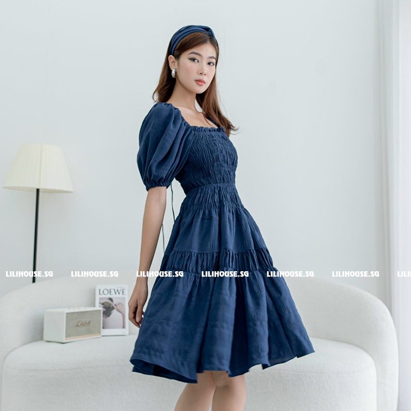 Váy babydoll cổ vuông Mossy Dress thiết kế tay ngắn cổ vuông vải dày dặn form chuẩn - Đầm Tiểu thư dập li dự tiệc