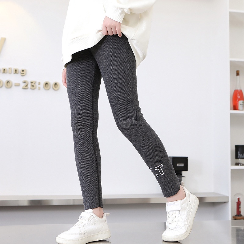 YAOEENH Quần Legging Cotton Dài Đến Mắt Cá Chân Màu Trơn In Chữ Giữ Ấm Mùa Thu Đông Dễ Phối Đồ Cho Bé Gái 110-170cm