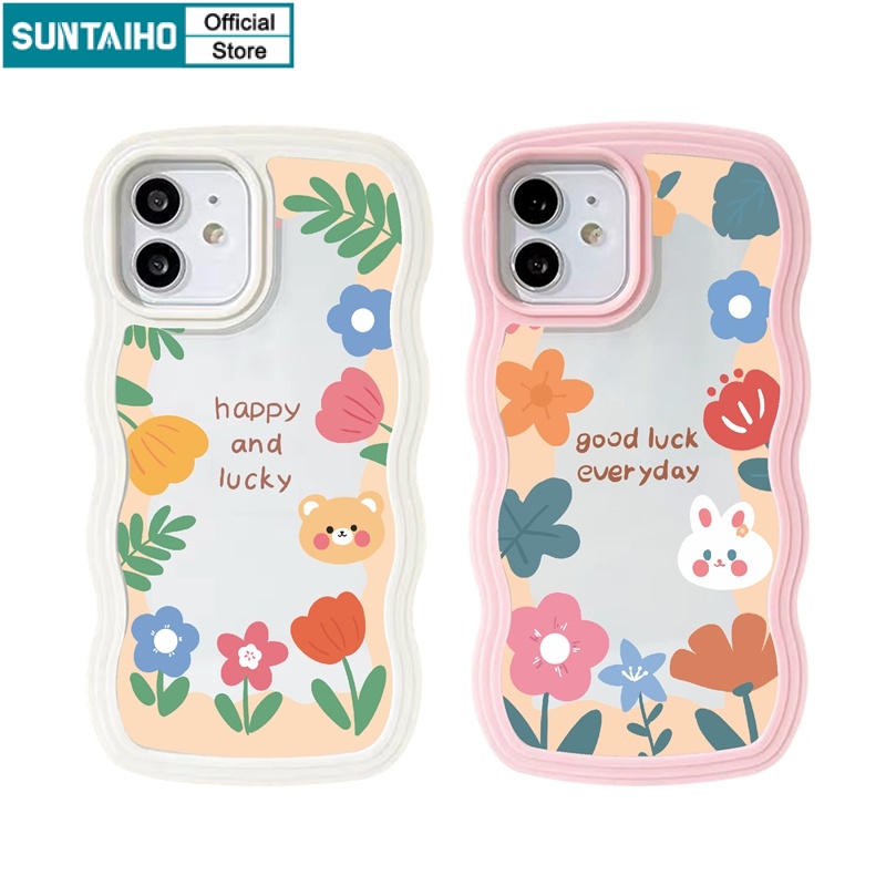 Suntaiho Ốp lưng iphone Ốp điện thoại mềm trong suốt viền gợn sóng in hoa lá thích hợp cho iPhone 11 13 12 Pro PM X XS Max XR 7 8 plus