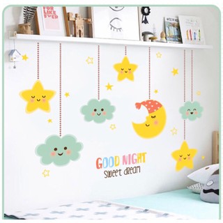 Decal dán tường phòng bé mặt trăng vàng - giấy dán tường